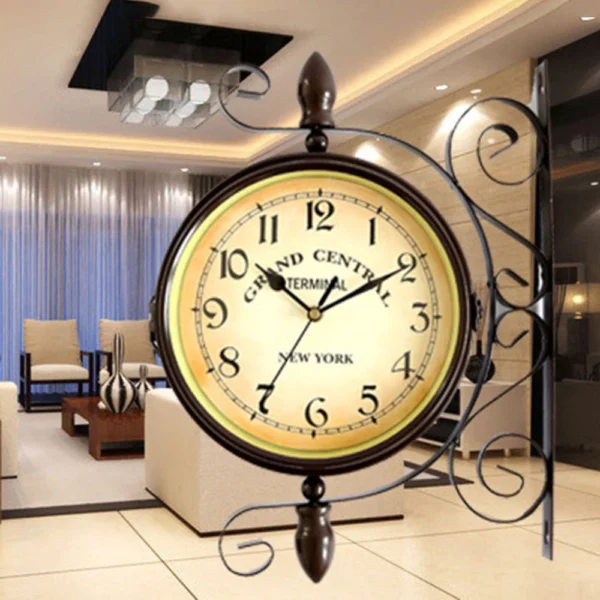 Retro Double Side Rotating Wall Hanging Clock