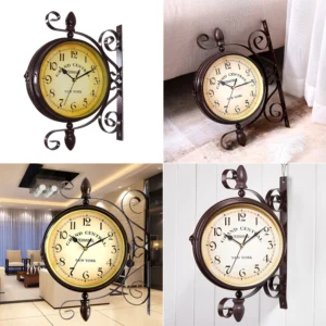 Retro Double Side Rotating Wall Hanging Clock