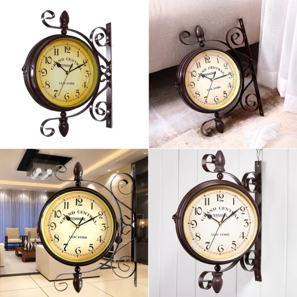 Retro Double Side Rotating Wall Hanging Clock