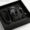 Leather Quartz Watch Set 4pcs
