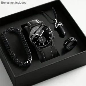 Leather Quartz Watch Set 4pcs