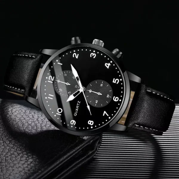 Leather Quartz Watch Set 4pcs